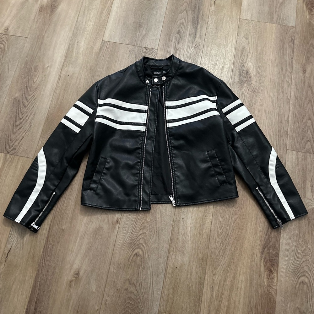 Boohoo Black and White Leather Jacket - Picture 5 of 6